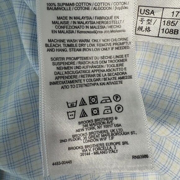Mens Brooks Brothers Dress Shirt 17-33 Regent Fit Non-Iron Supima Cotton Blue Pl - Picture 7 of 12